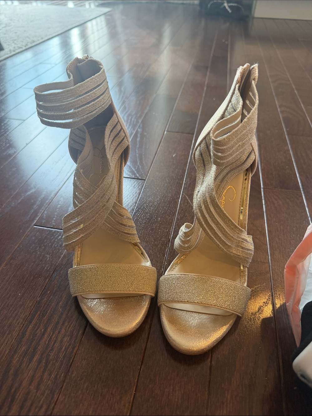 Strappy Metallic Beige Women's High Heel Sandals